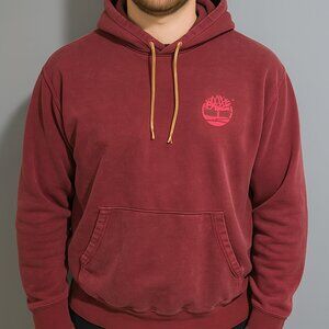 Timberland Logo Pullover Hoodie Sweatshirt Burgundy Regular Fit Medium